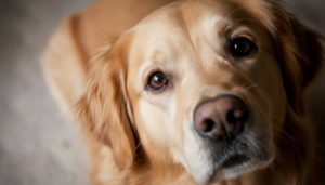 A dog staring into owner's eyes