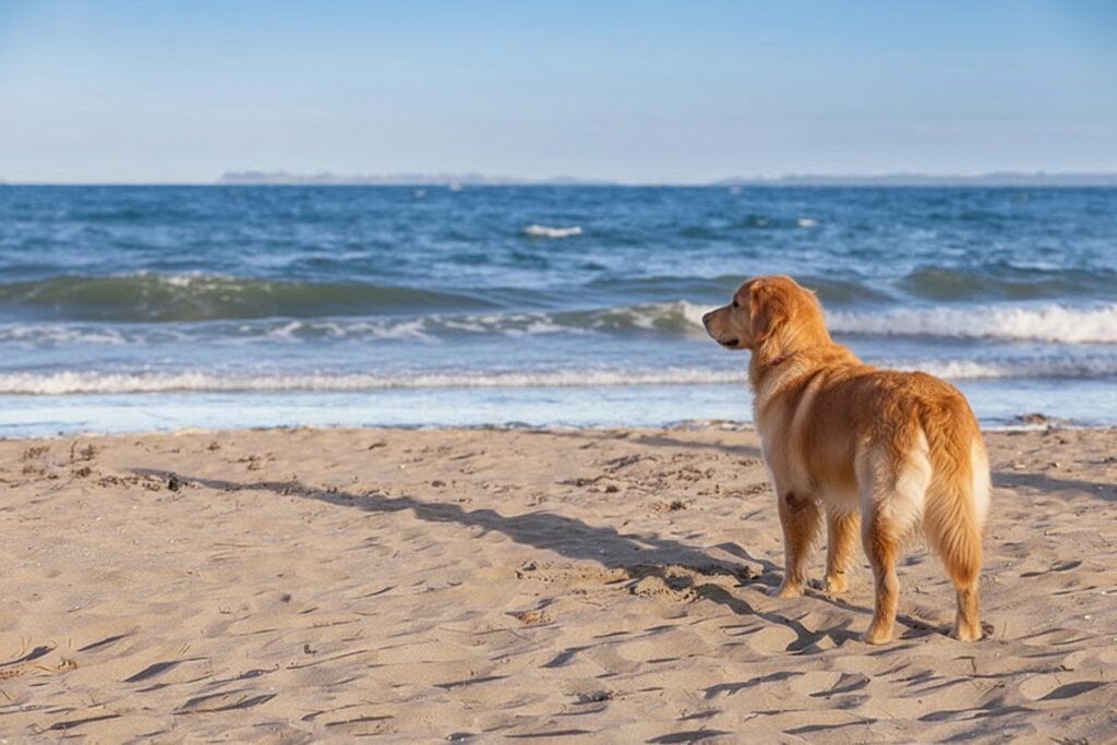 picture of a dog on the beach celebrating Earth Day